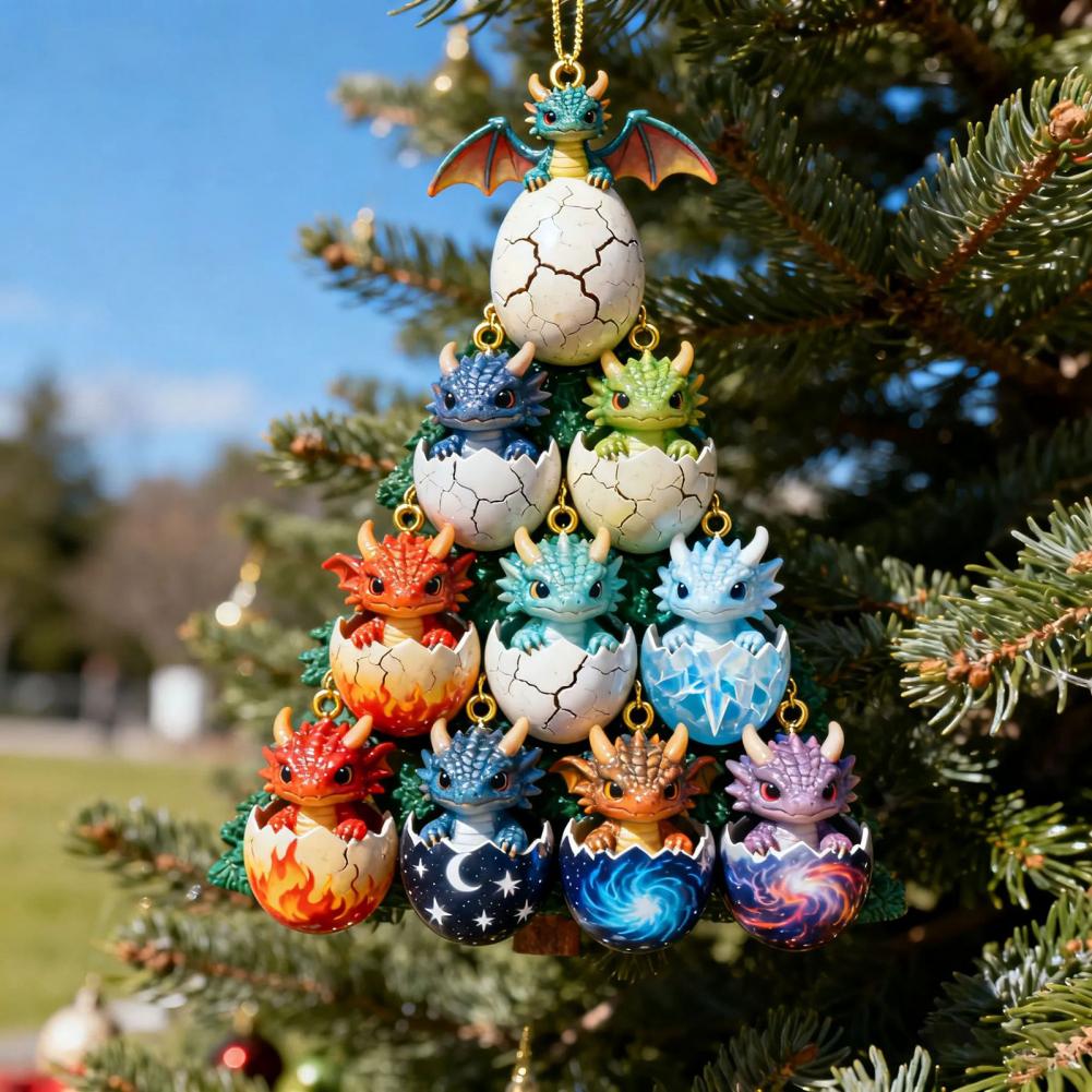 2D Dragon Hanging Decoration Flat Cartoon Flying Dragon Egg Christmas Tree Hanging Ornament Home Party Pendant