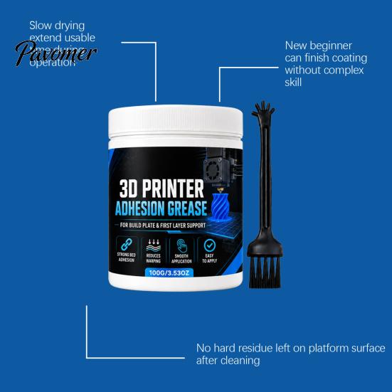 3D Printer Bed Adhesive Adhesion Paste, Anti-Warping Excellent Printing Accessories Grease, Reliable Filament Bonding on Surfaces Consistent