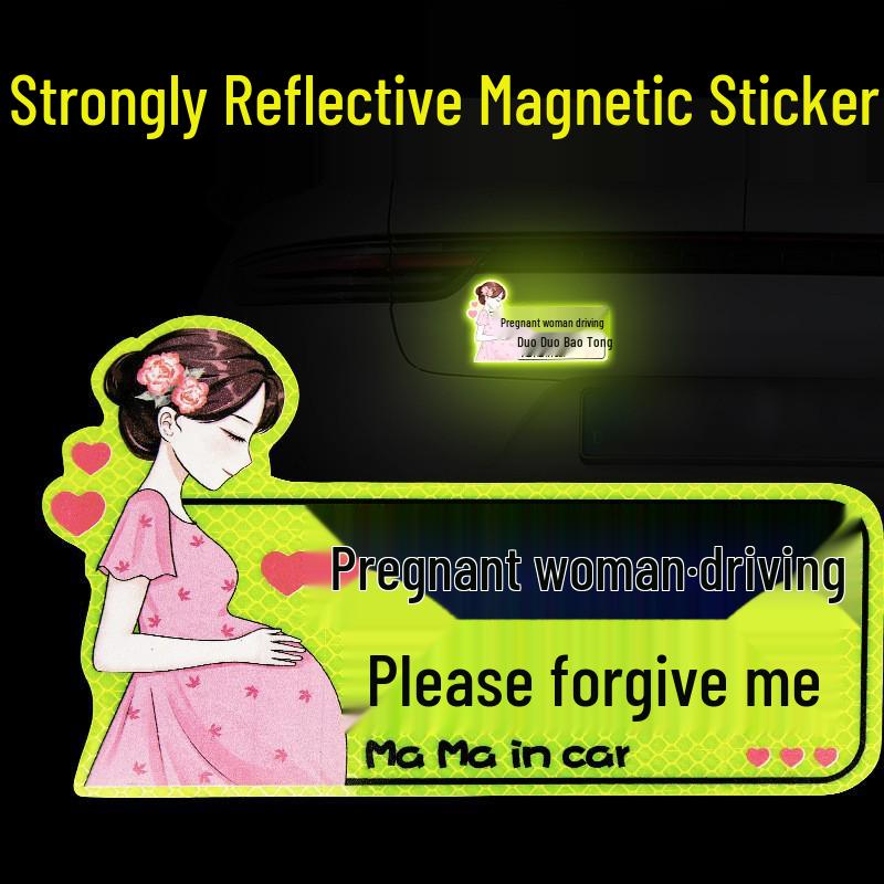 Reflective Magnetic Car Sticker for New Female or Pregnant Drivers - Baby on Board
