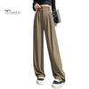 Women Pants High Waist Straight Wide Leg Trousers with Pockets Button Zipper Fly Solid Color Loose Fit Suit Pants Work Wear