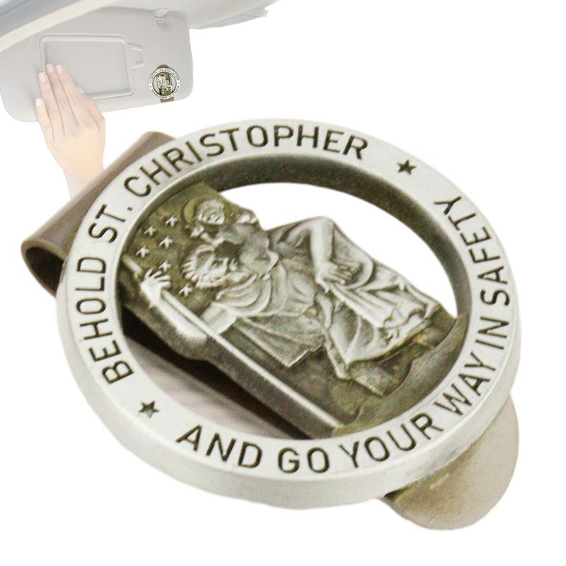 St Christopher MedalFor Car Saint Christopher Visor Clip Catholic Visor Clips For Cars Driving Decorations