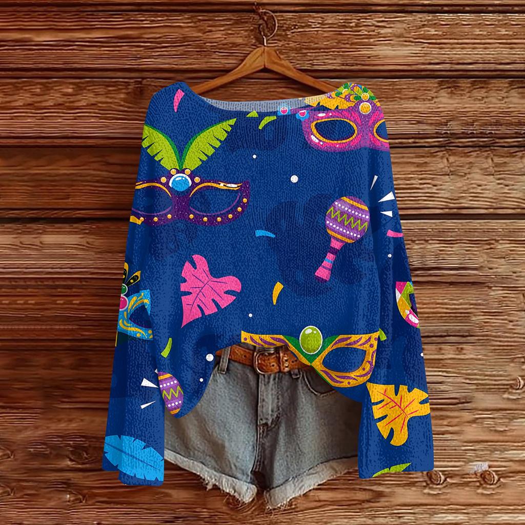 Damenmode Rundhals Langarm Print Lässiger Pullover Sweater Top