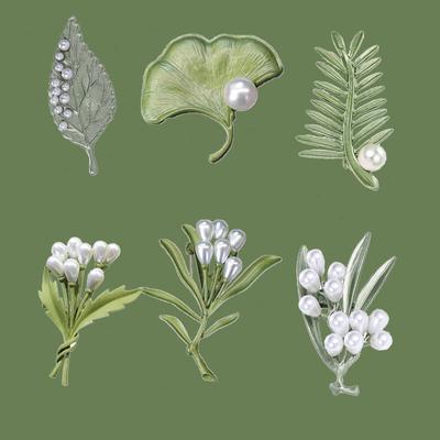 Green Plant Pearl Brooch Women'S Small Fresh Personality Pin Brooch Clothing Accessories