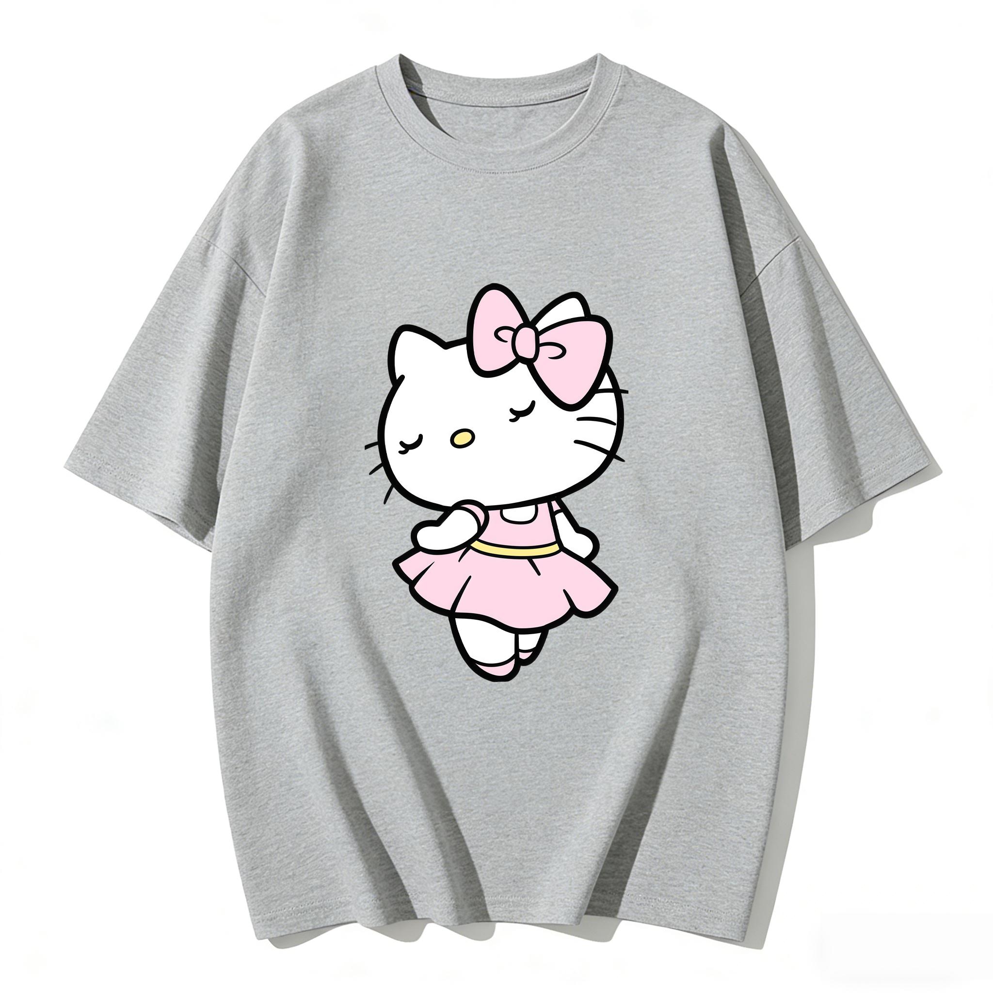 

2026 Summer New Arrival Kawaii Hello Kitty Ballerina Print Couple T Shirts Casual Loose Family Matching Outfits Parentchild Tee S