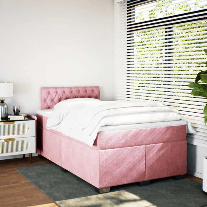 VidaXL Sommier à lattes de lit avec matelas rose 120x190 cm velours 3286269