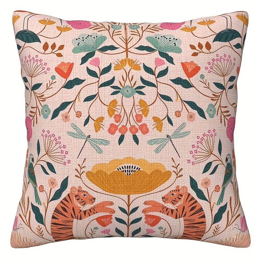 

Colorful Flower and Bird Childlike PillowcasesBedroom Living Room Sofa Home Decor Polyester Cushion Cover with Zipper 16x16Inch