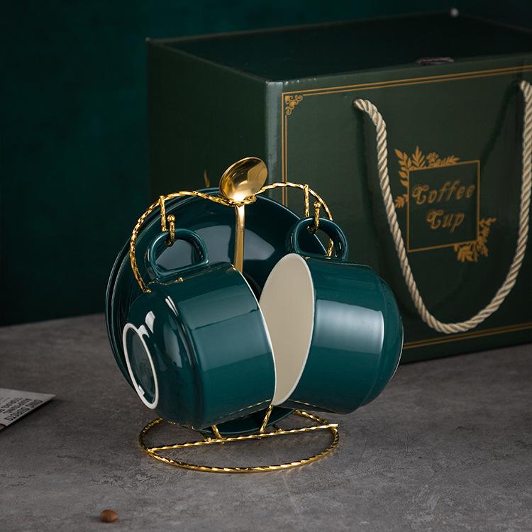 Luxury European-Style Golden Handle Ceramic Coffee Cup & Saucer Set