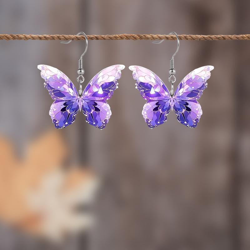 2D Plochý Fialový Motýlkový Prvek Akrylový materiál Visací Náušnice Lehké Barevné Náušnice pro Ženy Šperky Dárky