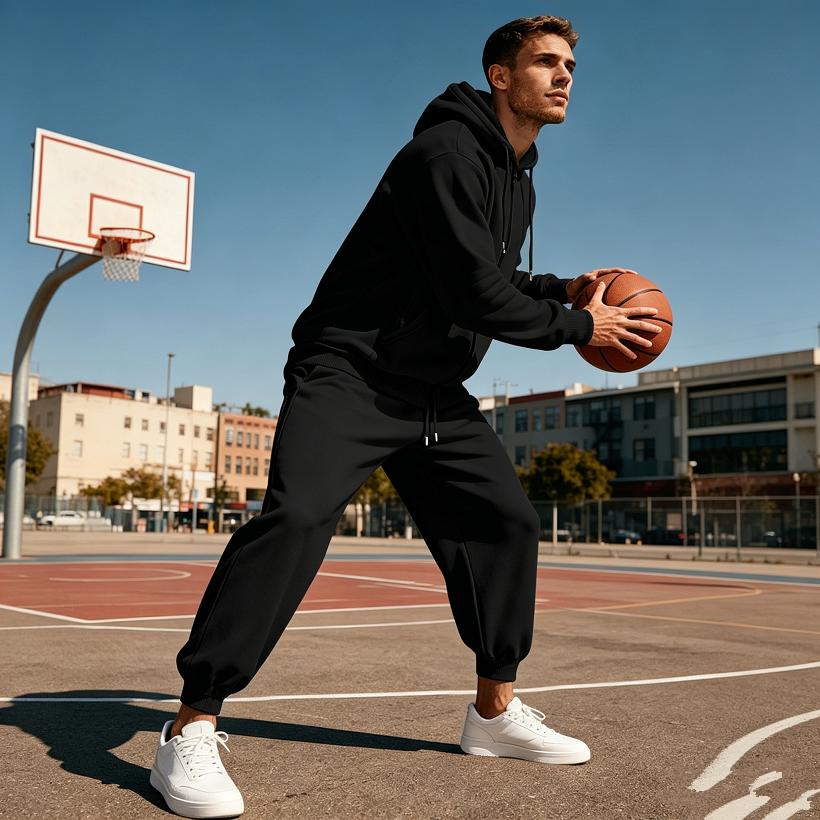 Ensemble de sport à capuche en polaire pour homme Automne Hiver Manches Longues Décontracté Fermeture éclair Thermique Confortable Respirant Vêtement d'extérieur