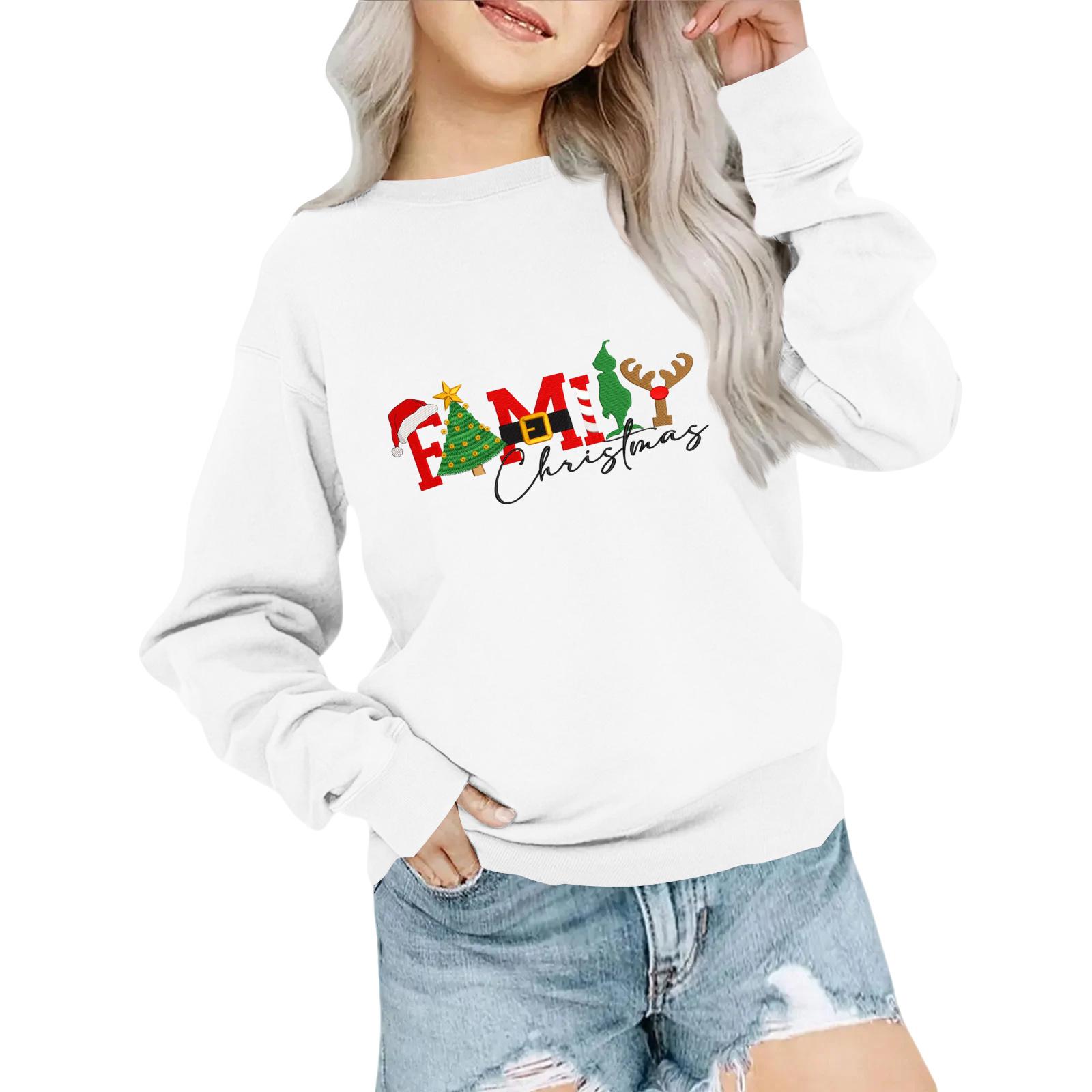 

Детская модная толстовка оверсайз с круглым вырезом, свободного кроя, с длинными рукавами, с повседневным рождественским принтом 130