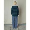 Saendeusaundeu Bold Stripe Long Sleeve Polo Tshirt Green