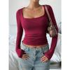 T-shirt à manches longues de couleur unie style Y2k pour femme