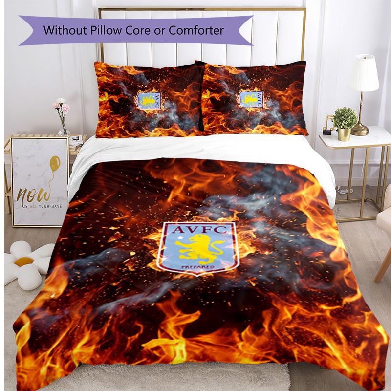 Set Lenzuola Stampato Aston Villa Football 3 Pezzi, Comodo Set Copripiumino per Camera da Letto Amico della Pelle