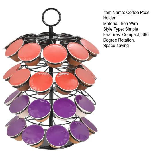 Coffee Pods Holder 40 Capacity Storage Organizer 360 Degrees Rotation Stand Metal Coffee Capsule Holder for Kitchen Counter