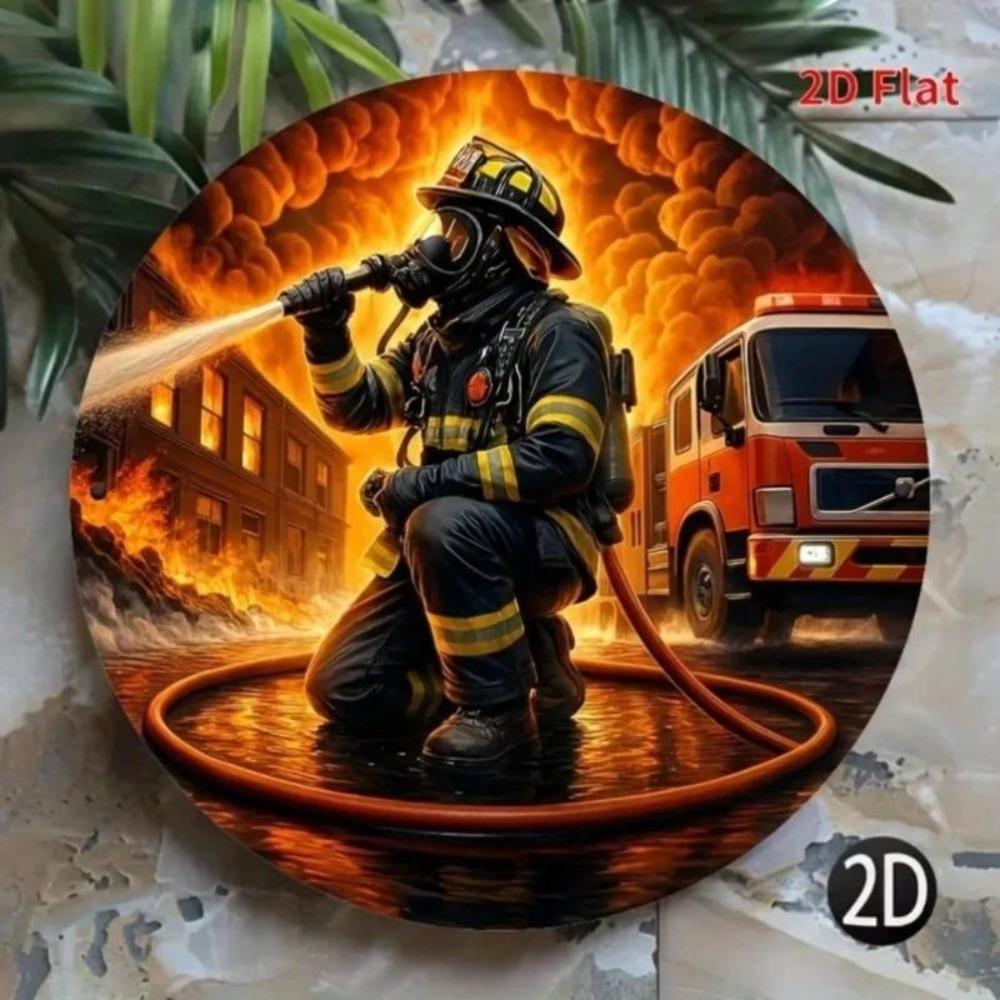 Metal Canvas Firefighter Art Wall Decor Waterproof Home Office Gift