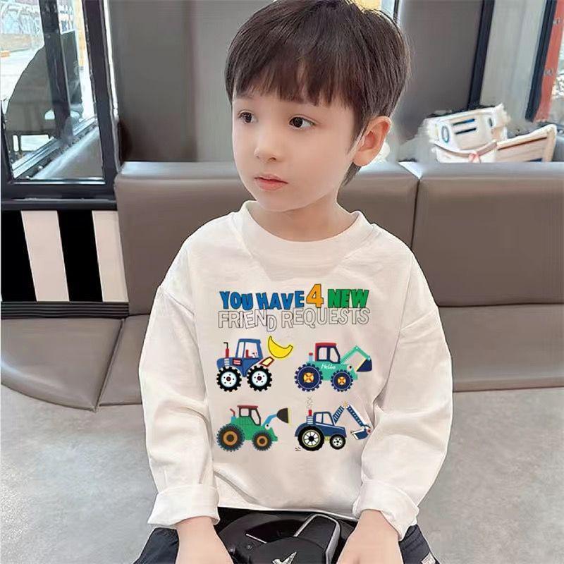Pure Cotton Cartoon Long Sleeve T-Shirt for Kids - Unisex Spring/Autumn Round Neck Top