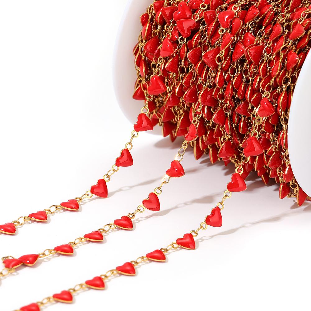 

1 Meter Stainless Steel Sparkling Heart Enamel Chains for DIY Jewelry Necklace Findings Earrings Making Bracelets Supplies красный