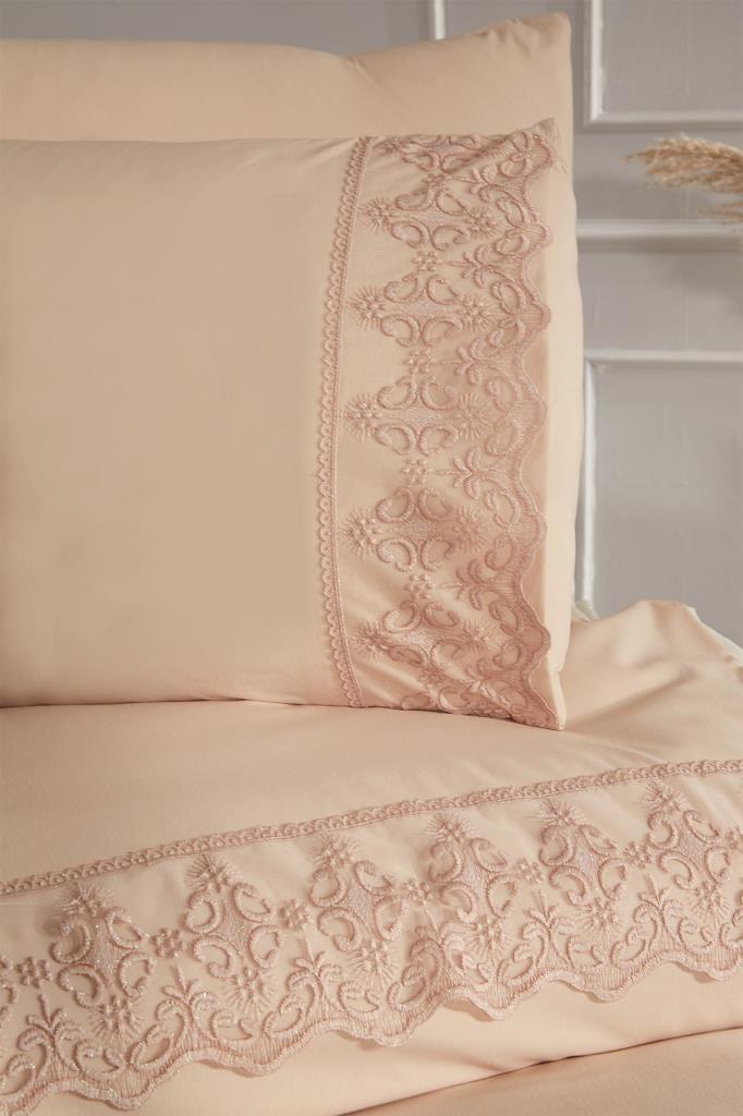 Fidan Duvet Cover Set 6pcs, Duvet Cover 200x220, Bedsheet 240x260 Cotton Fabric, Full Size, Double Size Cappucino