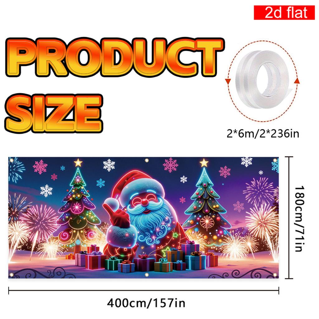Christmas UV Fluorescent Garage Door Cover Banner Holiday Party Decoration
