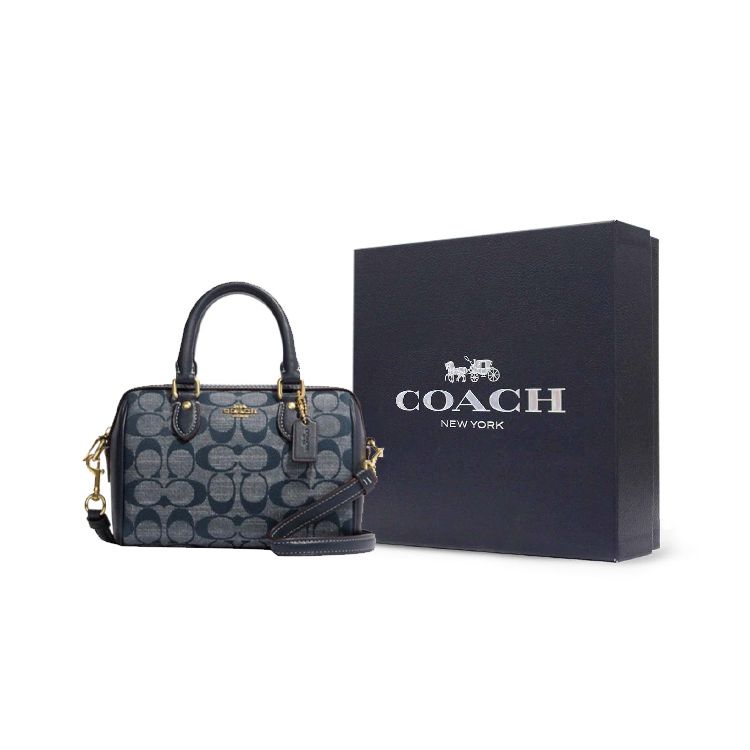 Coach Rowan 18 Klasyczna Torebka Damska z Żakardem Monogramowym na Zamek Błyskawiczny Niebiesko-Jeansowy CH370-IMDEI