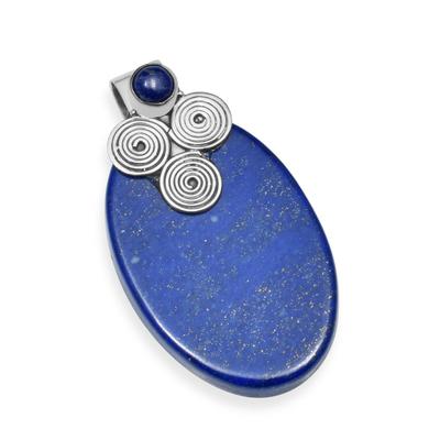 Pingente oval feito à mão em prata esterlina 925 com pedra preciosa natural de lápis-lazúli para mulheres e meninas