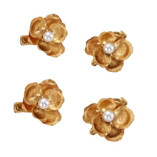 Women Hairpin Imitation Pearl Flower Decor Hair Clip French Retro Style Side Bang Hair Pin Hair Accessories