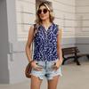 Women's Casual, Loose-Fitting, Printed, Sleeveless Linen Blouse