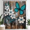 Blumen und Blaue Schmetterlinge auf dem Brett Duschvorhang, Dekorative Duschvorhänge für das Badezimmer, Bedruckter Duschvorhang mit Haken