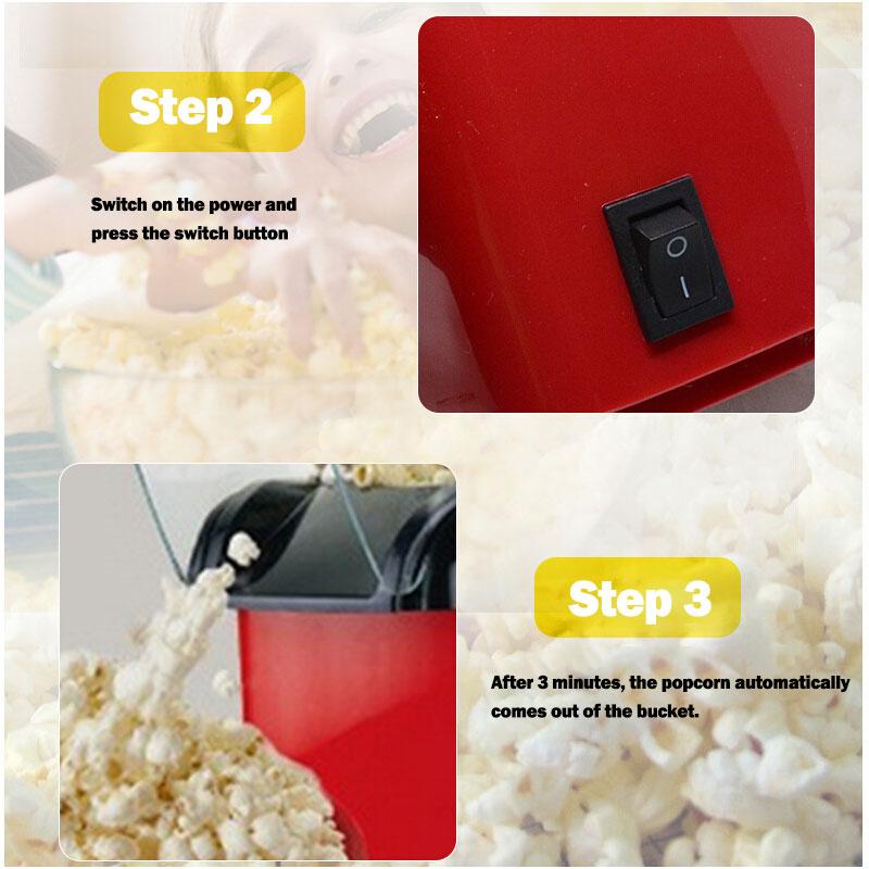 1200W Popcorn Makers Fully Automatic Household Mini Efficient Electric Hot Air Machine Corn Popper For Home Kitchen Tools