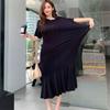 Plus Size T-Shirt Dress Summer Women Solid Loose Beach Casual Elastic Female Dresses O-Neck