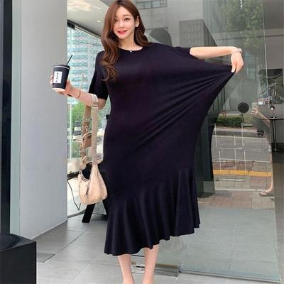 Robe t-shirt grande taille pour femme, tenue d'été ample et solide, idéale pour la plage, décontractée, élastique, col rond