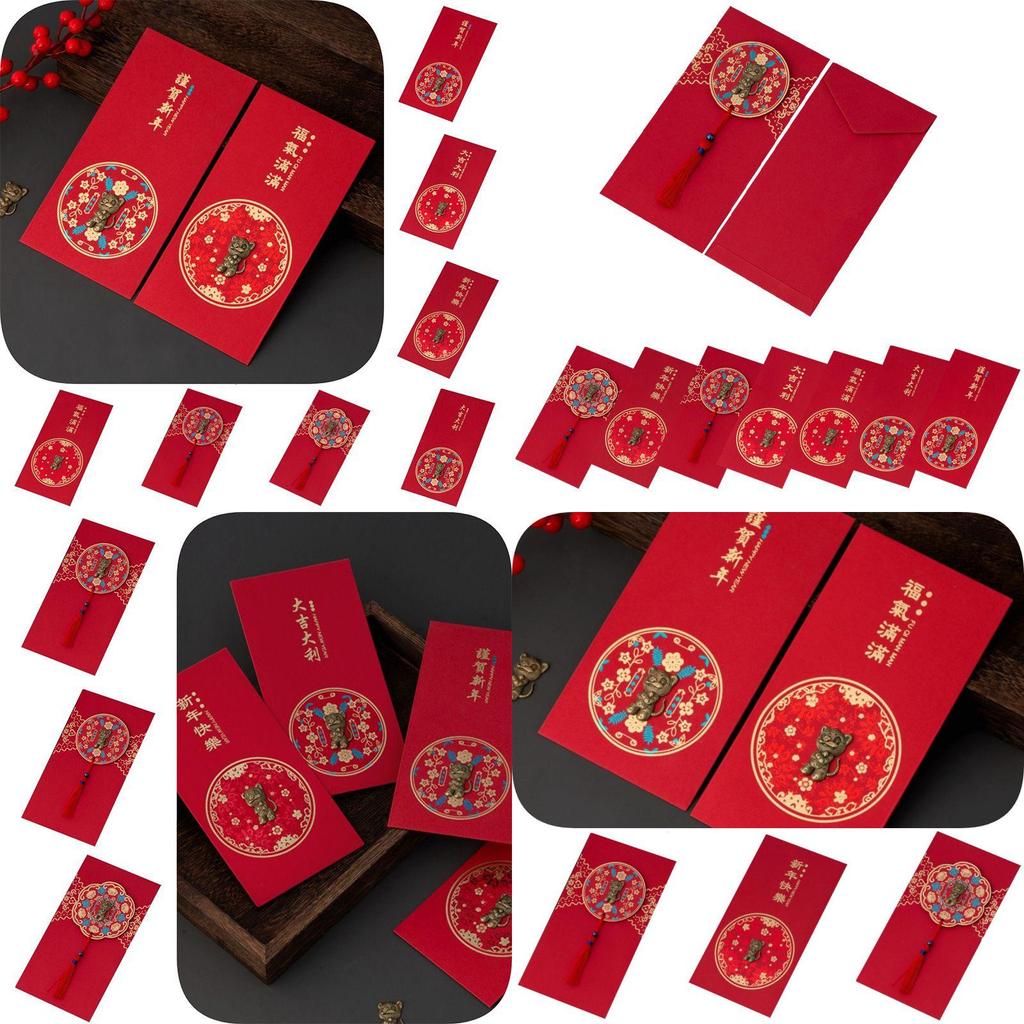 6 Stück Chinesisches Tierkreiszeichen Tiger Neujahr Cny Ang Pao Gold Angpow Rotes Kuvert Geldgeschenk mit Segenswünschen