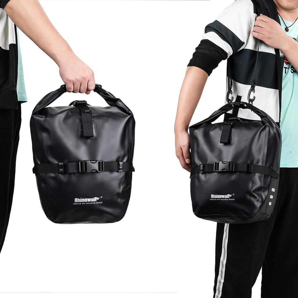Rhinowalk Bicycle Pannier Bag, Waterproof, 20L Large Capacity, Side Bag, Cycling, Touring Bag, Easy Installation, Quick Release Hook, Reflective, Bicy