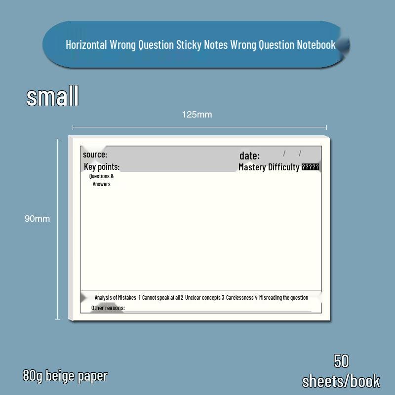 Student Mistake Correction Sticky Notes: Notebook Function, English Homework Aid