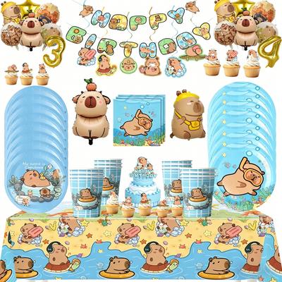 Capybara Birthday Party Decoration Capybara Tableware Plate Cup Balloon Banner for Kids Favors Birthday Supplies Party Decora