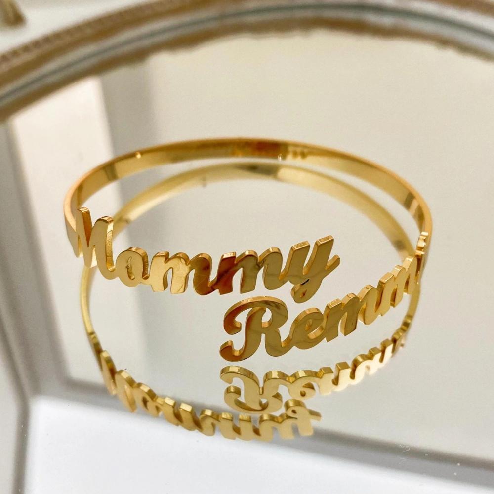 Personalized Fashion Name Bracelet - Custom-made Gold Stainless Steel Double-name Jewelry - Adjustable Christmas Gift Bracelet Adjustable&Please provide the name you need золотой