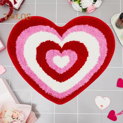 Valentine Day Bathroom Rug Non-slip Heart-Shaped Bath Mat Soft Washable Love Shape Shower Mat Bathroom