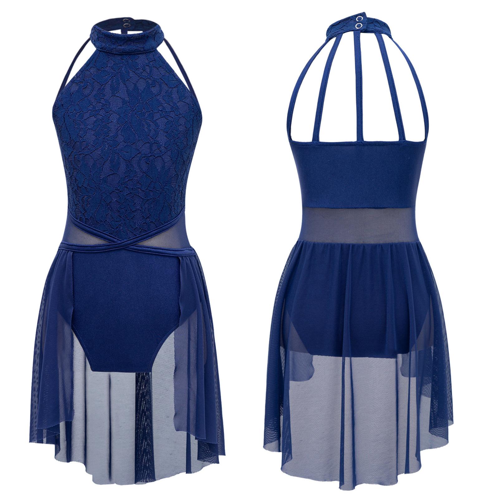 

Діти Дівчата Танцювальна сукня без рукавів Moden Lyrical Contemporary Dance Dresses Ballerina Ballet Stage Performance Clothing 13-14 Years темно-синього кольору