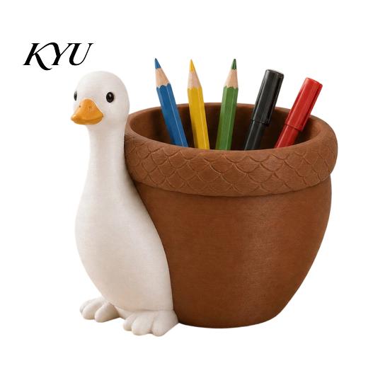 Home Office Decor Cute Goose Pen Holder, Large Capacity Compact Size Container, 3D Holder Print PLA Stationery Organizer for Pens Paper Clips