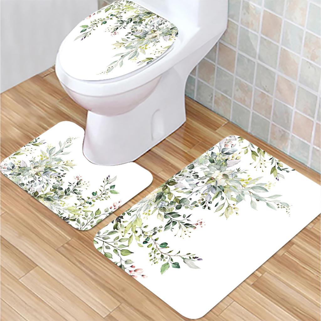 Plant Leaves Shower Curtain Sets Waterproof Floral Shower Curtain Leaves Fabric Cloth Bathroom Curtains With Hooks