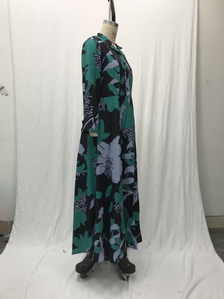 Vestido de Mujer Primavera/Verano 2024 Ajustado a la Cintura con Línea A y Estampado Digital con Bajo Amplio