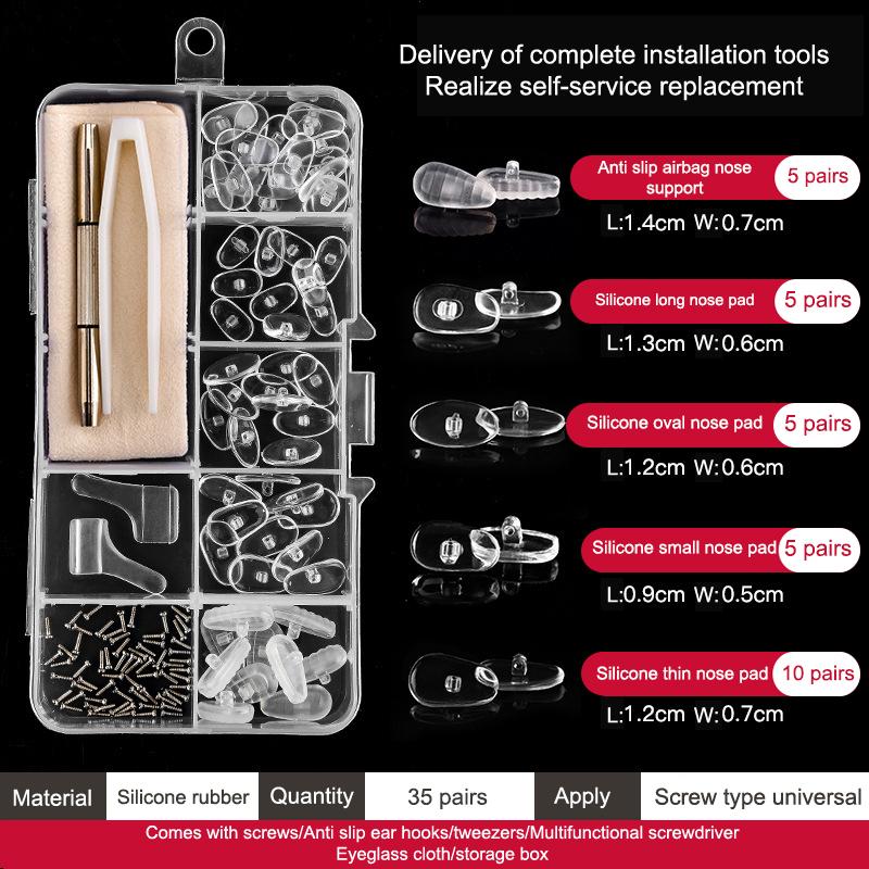 1Set Silicone Anti Slip Support Nose Pads Eyeglass Nose Pad With Micro Screws Screwdriver Ear Grip Glasses Accessories Kit