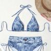 2025 Women's Sexy Faux Denim Bikini: High Elastic Split Two-Piece Swimsuit with Drawstring.