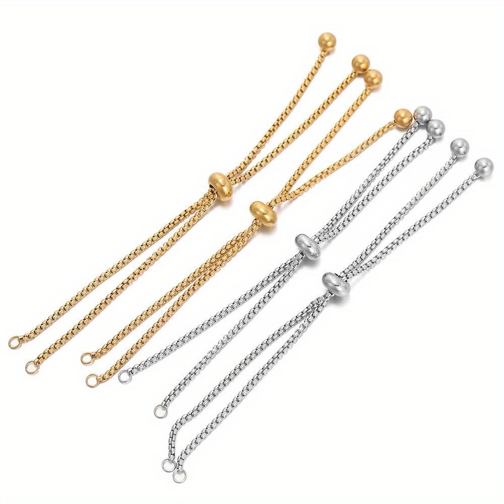 3Pcs/Lot Stainless Steel Slide Bracelets Adjustable Chains Bracelet with Rubber Beads for Jewelry Making Accessories