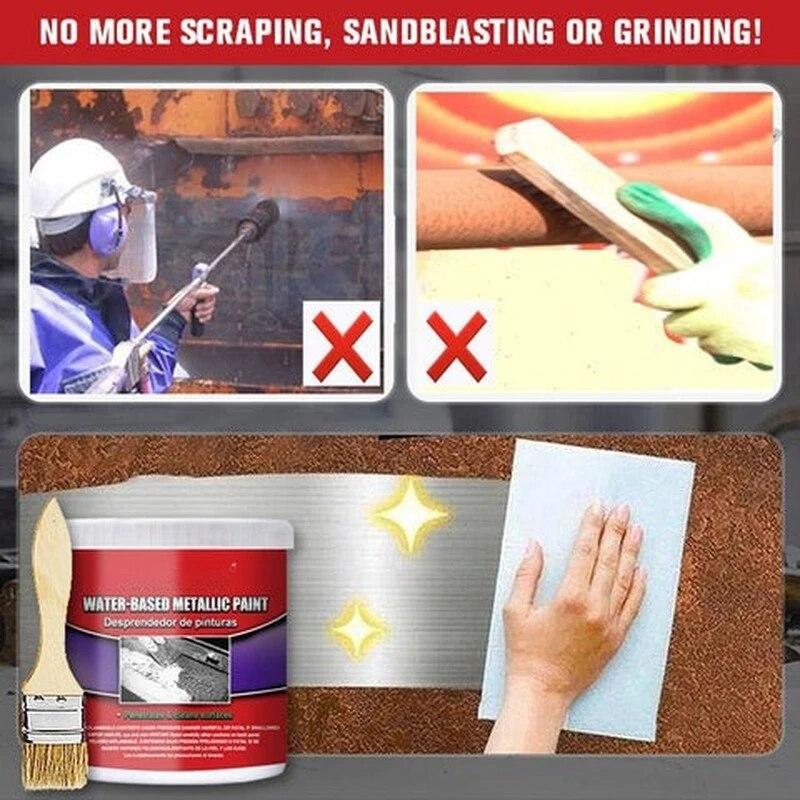 Most metals rust when they get wet. Water-based metal rust remover.