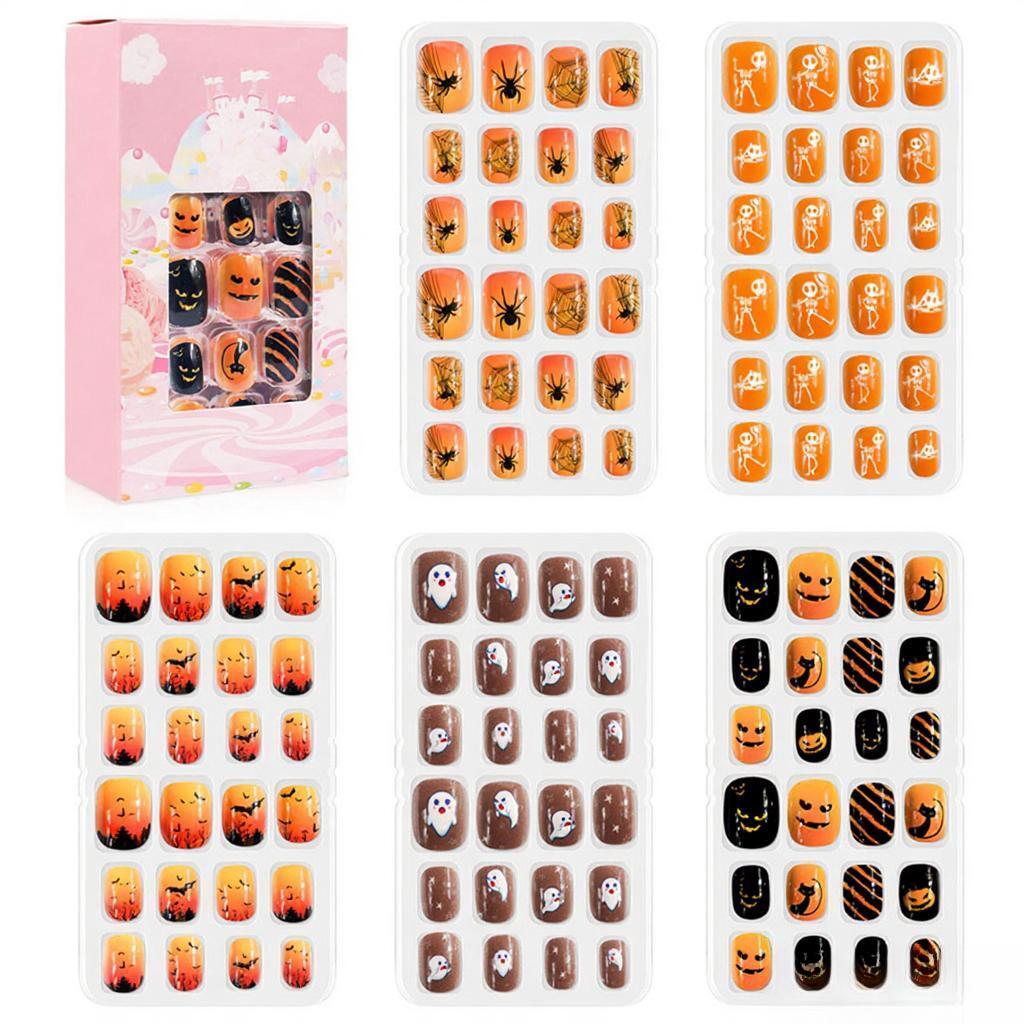 120Pcs/Set Cute Self-adhesive Nail Tips Press On False Nails for Children DIY Nail Art Kids Gift