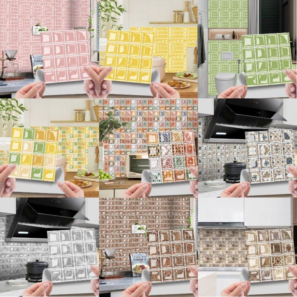 10pcs 3D Self Adhesive Wallpaper Waterproof Wall Decals Retro Crystal Tile Wall Sticker  Bathroom