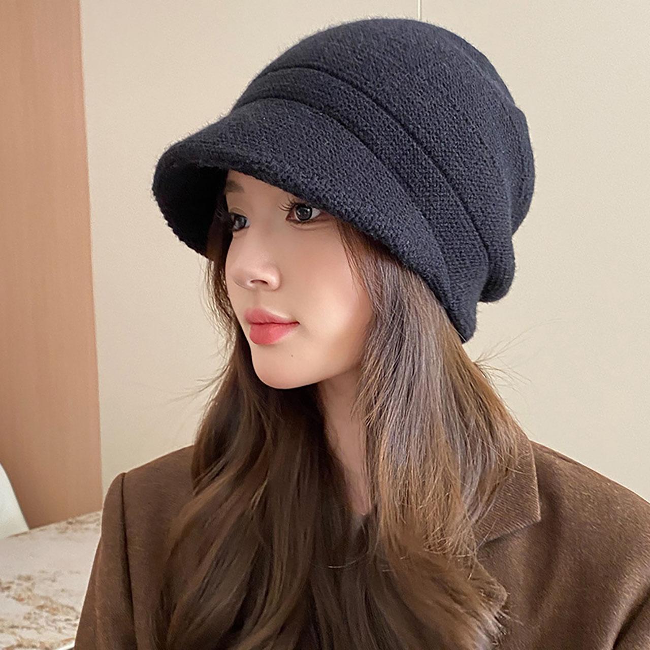 

Winter Knit Beanie Hat for Women Solid Color Baggy Slouchy Cap Female Lady Outdoor Windproof Short Brim Peaked Caps чорний