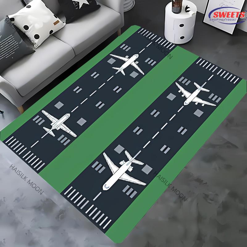 Aircraft Theme Airstrip Airport Carpet New Release! Rug for Living Rooms Bedrooms, Office Areas, Durable Machines Washable Mats