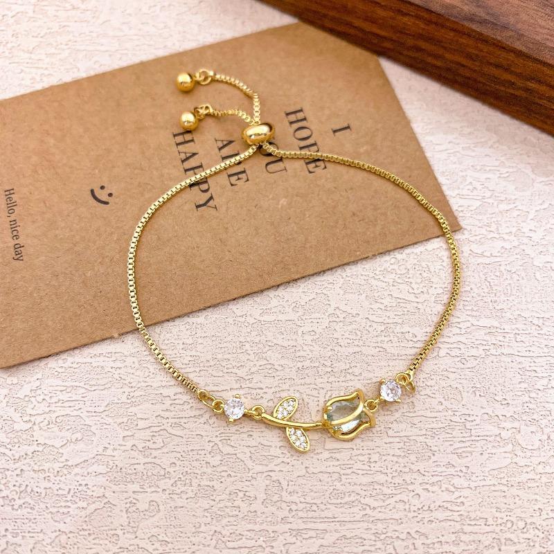 New Style Tulip and Rose Adjustable Bracelet for Women, Fashionable and Niche Design, Great Gift for Birthdays